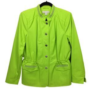 Laura Ashley 90s Studded Cinch Waist Flap Pockets Button Down Green Blazer M